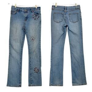 Vintage Y2K Slim Bootcut Jeans 7/8 Studded Embellished McBling Denim